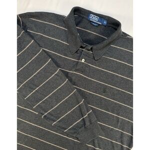 Polo Ralph Lauren Shirt Mens XL Charcoal Striped Rugby Polo 100% Pima Cotton